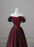 Black and Red Long Prom Dress Evening Dress, Off Shoulder A-line Party Dress HZ1024