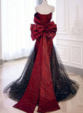 Elegant Black And Red Sweetheart Mermaid Long Prom Dress, Black And Red Evening Dress HZ1024