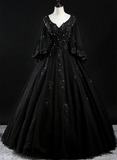Glam Tulle with Lace Applique Ball Gown Sweet 16 Dress, Beaded Prom Dresses Evening Dress HZ1024