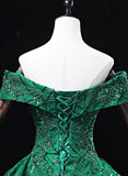 Ball Gown Sweetheart Tulle Floor Length Party Dress, Green Long Prom Dress Formal Gown HZ1024