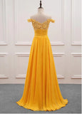 Lovely Yellow Chffion Off Shoulder Tulle with Lace Party Dress, A-line Yellow Prom Dress HZ1024