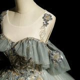 Green Ball Gown Round Neckline with Lace Sweet 16 Dress, Green Tulle Formal Dress HZ1024