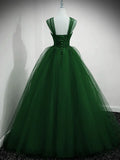 Green Sweetheart Lovely Off Shoulder Party Dress, Green Tulle Long Sweet 16 Dress HZ1024
