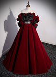 Dark Red Velvet Off Shoulder Party Dress, A-line Floor Length Prom Dress Formal Dress HZ1024
