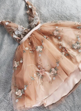 Cute Short V-neckline Straps Tulle with Flowers Homecoming Dress, Short Prom Dress HZ1024