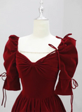 Beautiful Wine Red Long A-line Velvet Prom Dress, Long Evening Dress Party Dress HZ1024