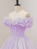 Lovely Off Shoulder Sweetheart Lavender Long Party Dress, Ball Gown Sweet 16 Dress HZ1024