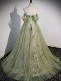 Light Green Sweetheart Beaded Tulle Party Dress, A-line Green Long Prom Dress HZ1024