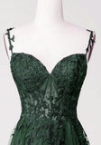 Green A-line Tulle with Lace Applique Long Party Dress, Green Floor Length Prom Dress HZ1024