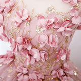 Pink Tulle Long Party Dress With Flowers, Pink Tulle Sweet 16 Dress Formal Dress HZ1024
