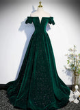 Green Off Shoulder A-line Floor Length Party Dress, Green Long Formal Dress Prom Dress HZ1024