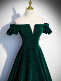 Green Off Shoulder A-line Floor Length Party Dress, Green Long Formal Dress Prom Dress HZ1024