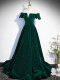 Green Off Shoulder A-line Floor Length Party Dress, Green Long Formal Dress Prom Dress HZ1024