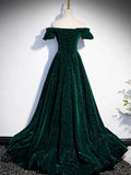 Green Off Shoulder A-line Floor Length Party Dress, Green Long Formal Dress Prom Dress HZ1024
