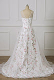White Tulle Sweetheart Straps Floral Long Party Dress, White Evening Dress Prom Dress HZ1024