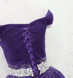 Dark Purple Tulle Beaded Off Shoulder Party Dress, Purple A-line Prom Dress HZ1024