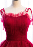 A-Line Long Spaghetti Strap Prom Dresses, Cute Layers Tulle Evening Dresses HZ1024