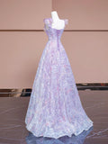 A-Line Purple Tulle Flowers Long Prom Dress, Beautiful Evening Party Dress HZ1024