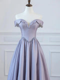 A-Line Satin Floor Length Long Prom Dress, Off the Shoulder Evening Formal Dress HZ1024