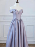 A-Line Satin Floor Length Long Prom Dress, Off the Shoulder Evening Formal Dress HZ1024