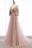 A-Line Tulle Long Prom Dresses, Lace Evening Dresses HZ1024
