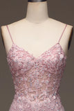 Glitter Blush Mermaid Spaghetti Straps Long Prom Dress with Beading HZ1024