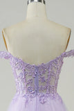 Purple Corset A-Line Long Tulle Prom Dress with Lace HZ1024