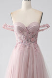 Off the Shoulder A Line Beaded Prom Dress with Slit HZ1024