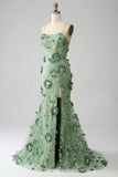 Mermaid Spaghetti Straps Green Corset Prom Dress with Appliques HZ1024