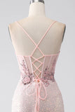 Glitter Pink Beaded Mermaid Prom Dress with Slit HZ1024