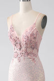 Glitter Pink Beaded Mermaid Prom Dress with Slit HZ1024