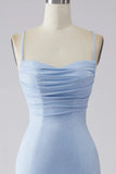 Light Blue Sparkly Mermaid Prom Dress with Slit HZ1024