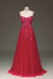 Spaghetti Straps A Line Red Prom Dress with Appliques HZ1024
