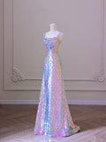 Purple Gradient Mermaid Style Straps Sparkling Long Evening Gowns HZ1024