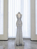 Gray Strapless Neck Mermaid Sparkling Long Evening Gowns HZ1024