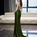 Tube Green A-Line Split Long Evening Gowns HZ1024
