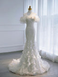 Elegant White Mermaid Strapless Ruffle Floor Length Dress HZ1024