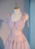Elegant Light Purple A-line Sweetheart Spaghetti Strap Tulle Long Evening Gown Prom Dress Evening Dress HZ1024