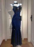 Dark Blue Dreamy Starry Twinkle Evening Butterfly Mermaid Dresses HZ1024