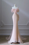 Pink Mermaid Strapless Strapless Beaded Floor Length Prom Dresses HZ1024