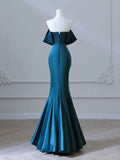 Blue Mermaid Strapless Satin Long Ball Gowns HZ1024