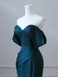 Blue Mermaid Strapless Satin Long Ball Gowns HZ1024