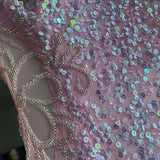 Pink V Neck Straps Sequins Cutout Split Long Prom Dresses HZ1024