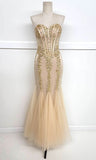 Green Mermaid Heart Neck Strapless Sequined Tulle Long Prom Dresses HZ1024