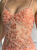Pink Spaghetti Strap Lace Gorgeous Mermaid Evening Dress HZ1024