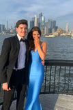 Blue Mermaid Backless Ball Gown Elegant Evening Dress HZ1024