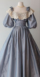 Vintage Blue A-Line Short Sleeve Long Prom Dress HZ1024