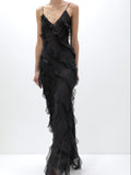 Sexy Black V-Neck Spaghetti Strap Open Back Mermaid Long Ball Gown HZ1024