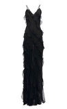 Sexy Black V-Neck Spaghetti Strap Open Back Mermaid Long Ball Gown HZ1024