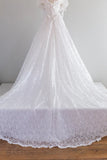 Elegant White A-line V-neck Short Sleeve Lace Floor-length Wedding Dress HZ1024